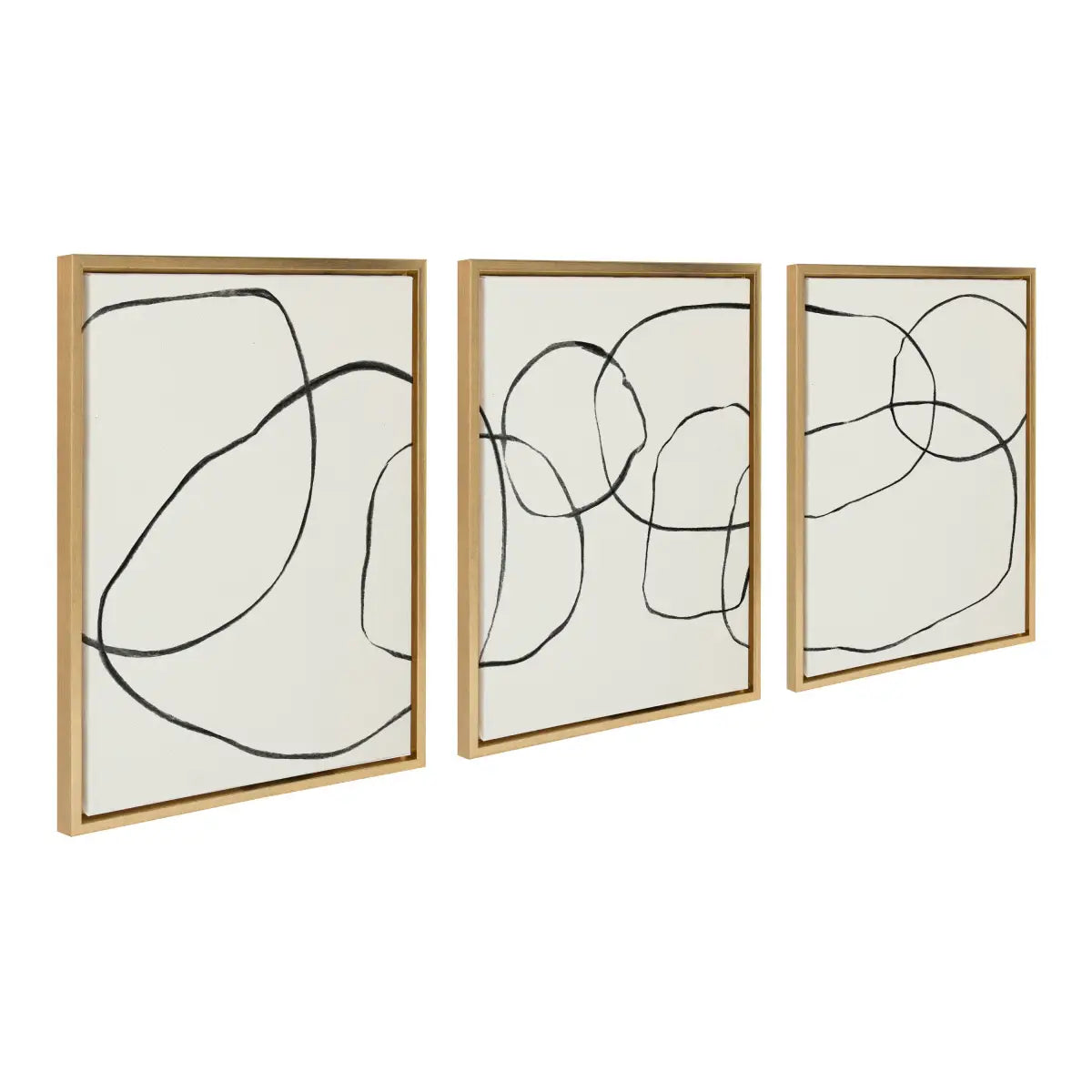 Canvas Art Print Set of 3 - Dancing Circles Black and White - Bright Gold / 3 Piece 18x24 - kateandlaurel