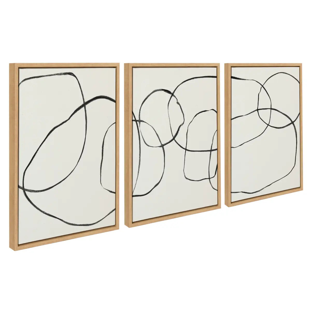 Canvas Art Print Set of 3 - Dancing Circles Black and White - Natural / 3 Piece 18x24 - kateandlaurel