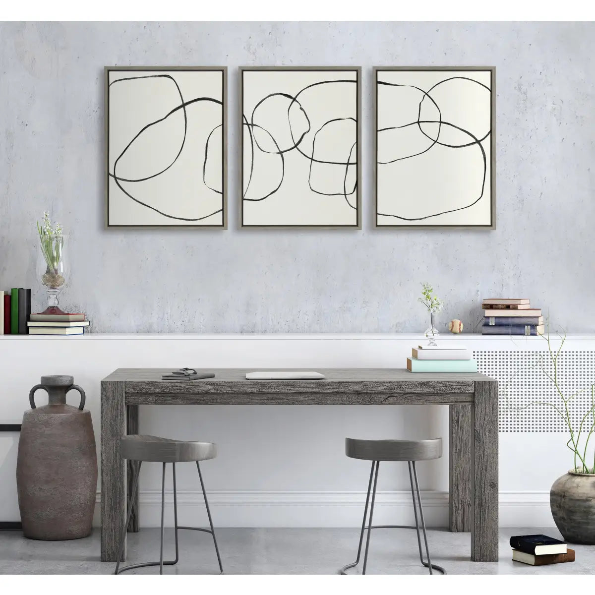 Canvas Art Print Set of 3 - Dancing Circles Black and White - kateandlaurel