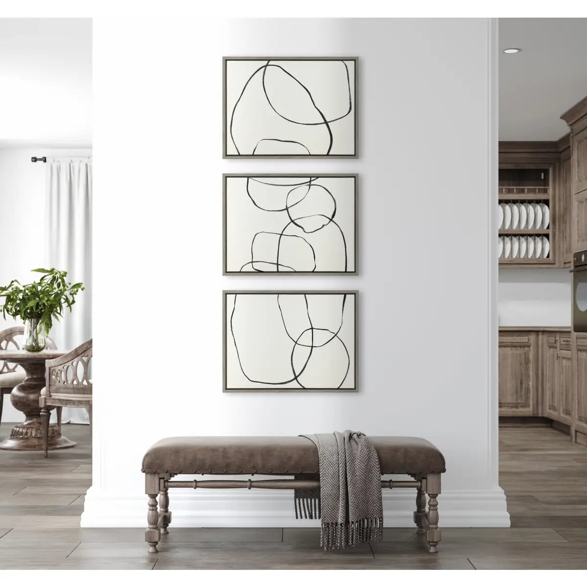 Canvas Art Print Set of 3 - Dancing Circles Black and White - kateandlaurel