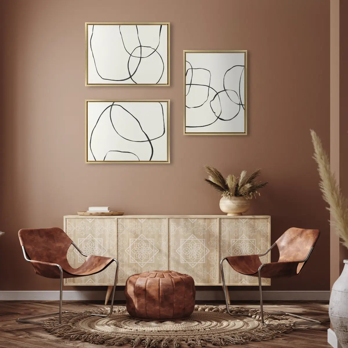 Canvas Art Print Set of 3 - Dancing Circles Black and White - kateandlaurel