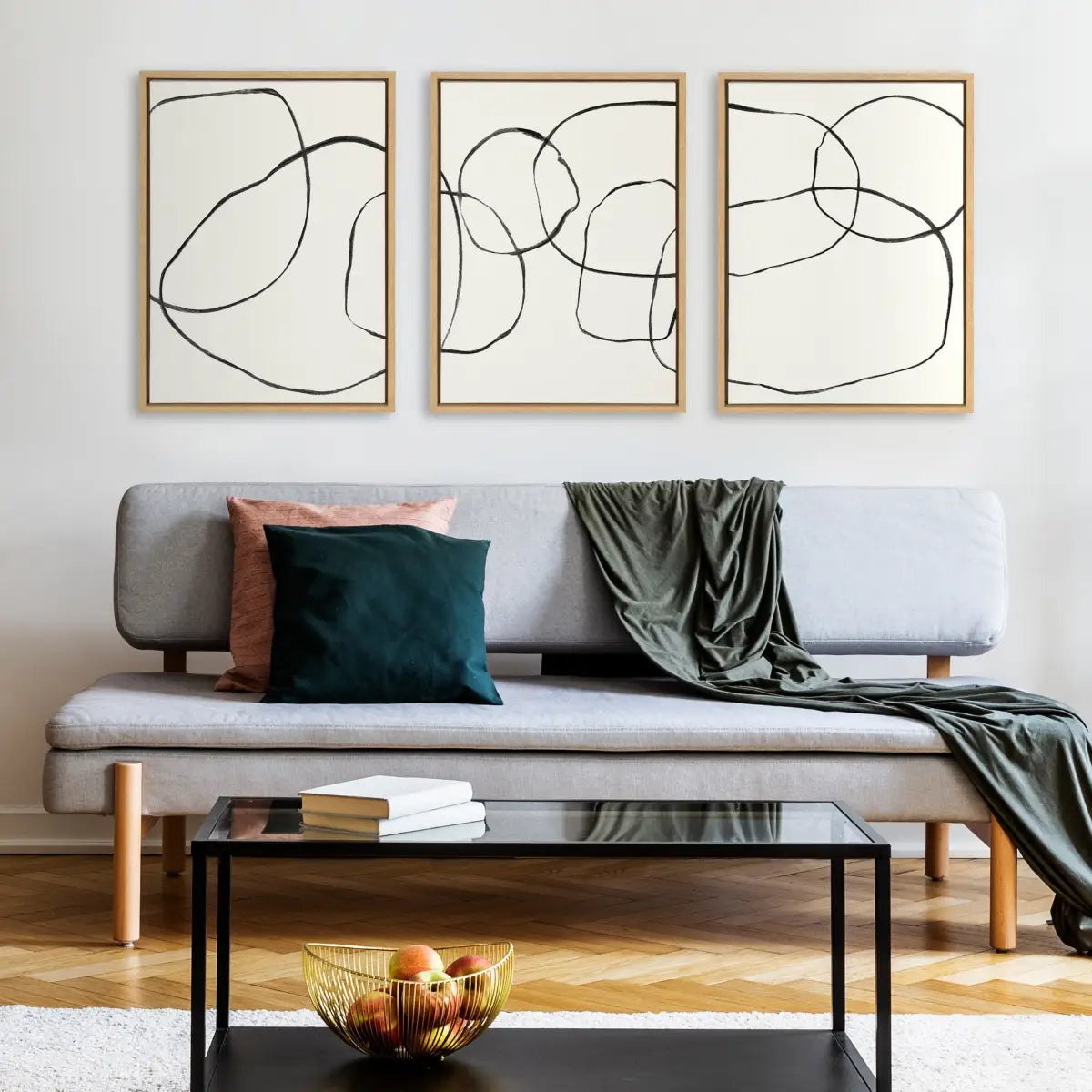 Canvas Art Print Set of 3 - Dancing Circles Black and White - kateandlaurel
