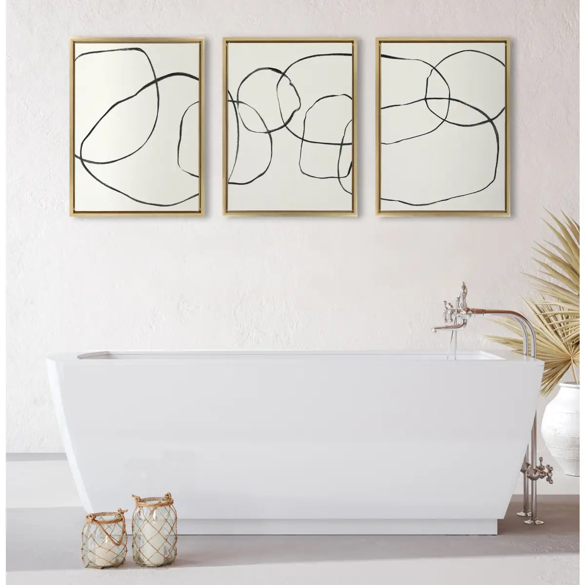Canvas Art Print Set of 3 - Dancing Circles Black and White - kateandlaurel