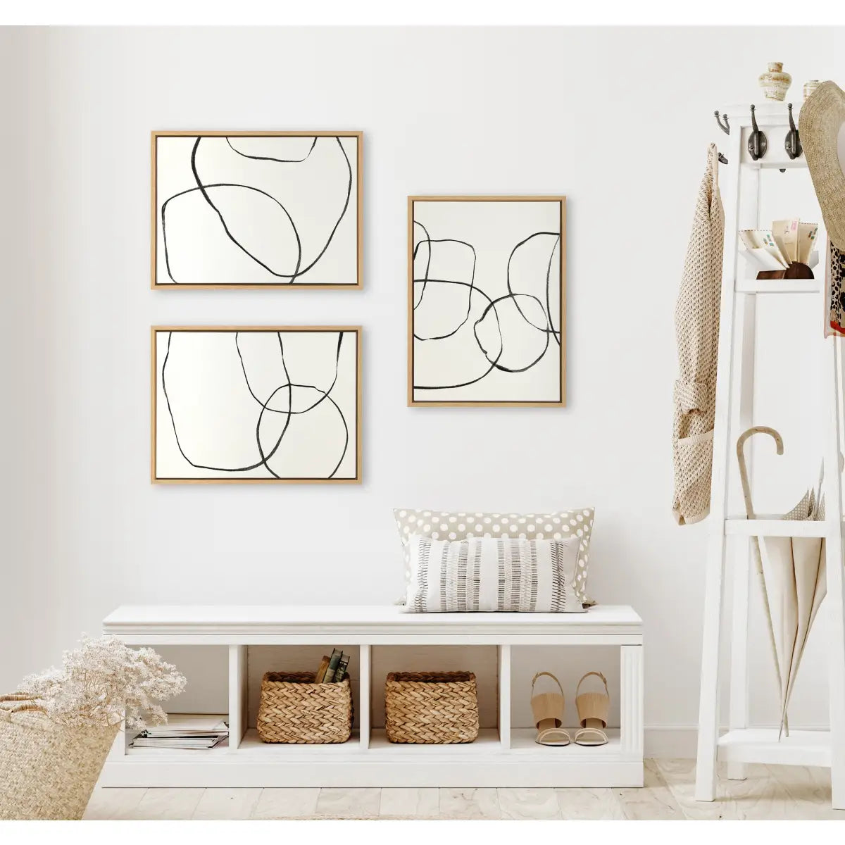 Canvas Art Print Set of 3 - Dancing Circles Black and White - kateandlaurel
