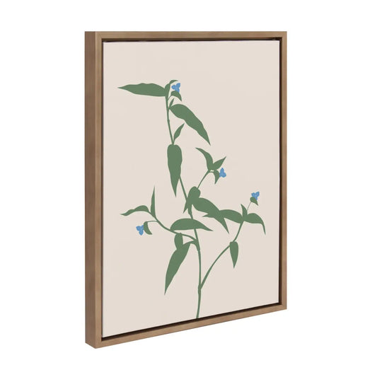 Framed Canvas Art - Delicate Illustrated Blue Wildflowers - Gold / 18x24 - kateandlaurel