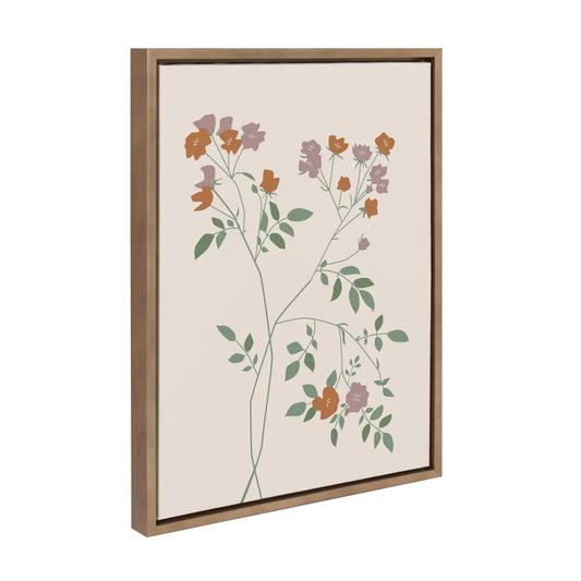 Framed Canvas Art - Delicate Illustrated Red and Purple Wildflowers - Gold / 18x24 - kateandlaurel
