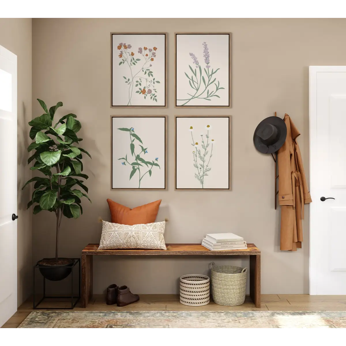Framed Canvas Art - Delicate Illustrated White Wildflowers - Gold / 18x24 - kateandlaurel