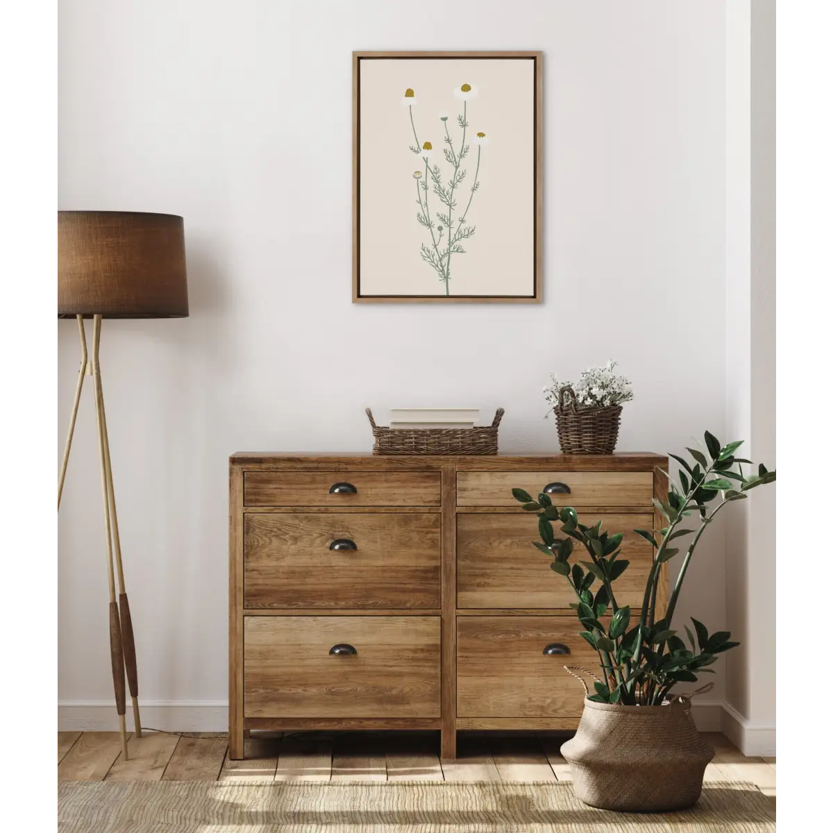 Framed Canvas Art - Delicate Illustrated White Wildflowers - Gold / 18x24 - kateandlaurel