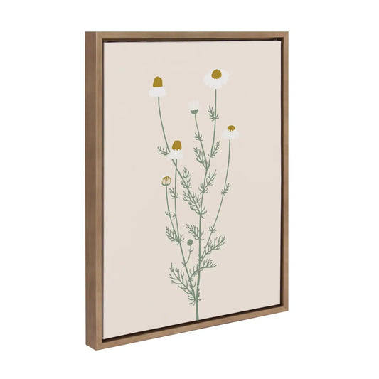 Framed Canvas Art - Delicate Illustrated White Wildflowers - Gold / 18x24 - kateandlaurel