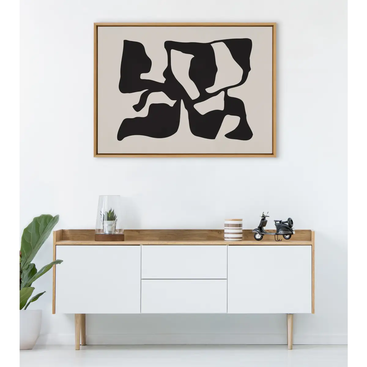 Framed Canvas - Distorted Shapes of Black and Tan - kateandlaurel