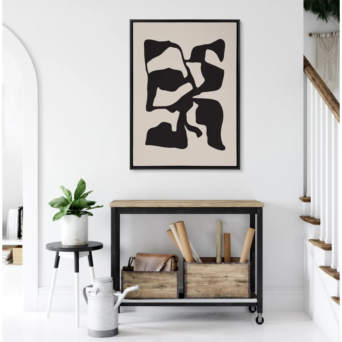 Framed Canvas - Distorted Shapes of Black and Tan - kateandlaurel
