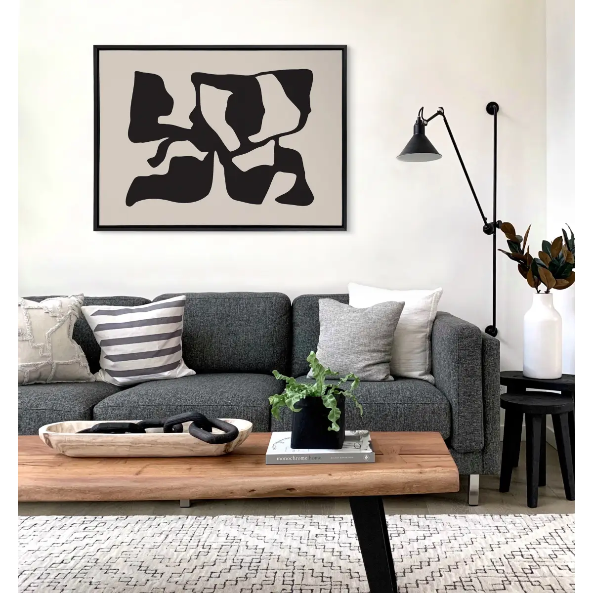 Framed Canvas - Distorted Shapes of Black and Tan - kateandlaurel