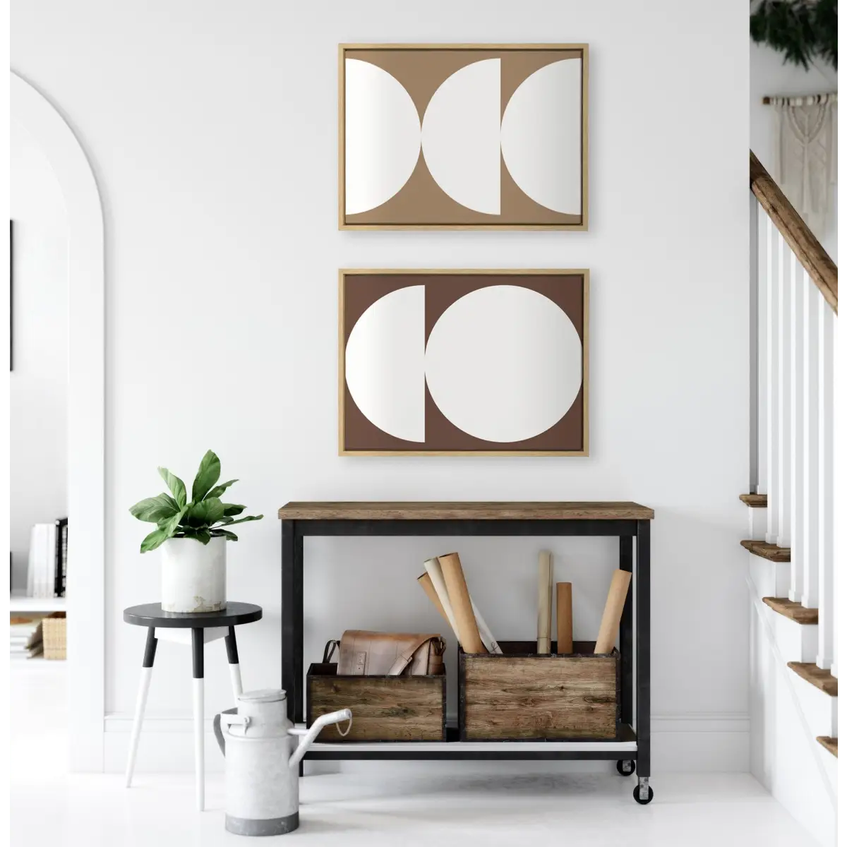 Framed Canvas - Earthy Boho Geometric Brown and Terra Cotta - Natural / 2 Piece 18x24 - kateandlaurel