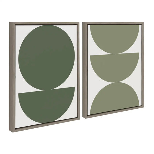 Earthy Boho Geometric 1 Olive Green and Earthy Boho Geometric 2 Sage Green Framed Canvas - Gray / 2 Piece 18x24
