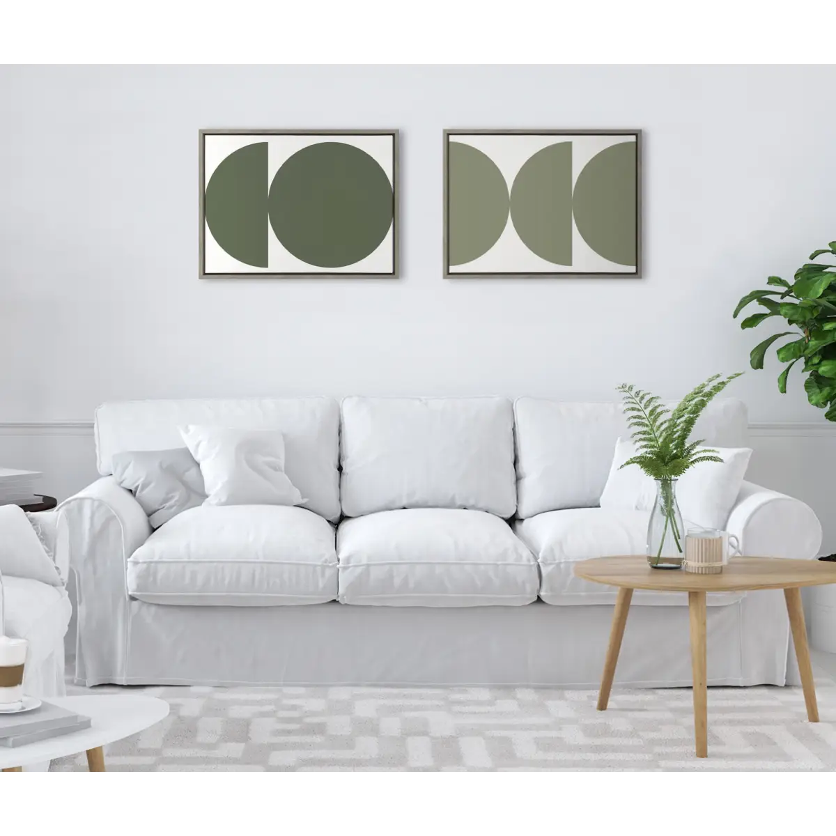Framed Canvas - Earthy Boho Geometric - Olive Green and Earthy Boho - Gray / 2 Piece 18x24 - kateandlaurel