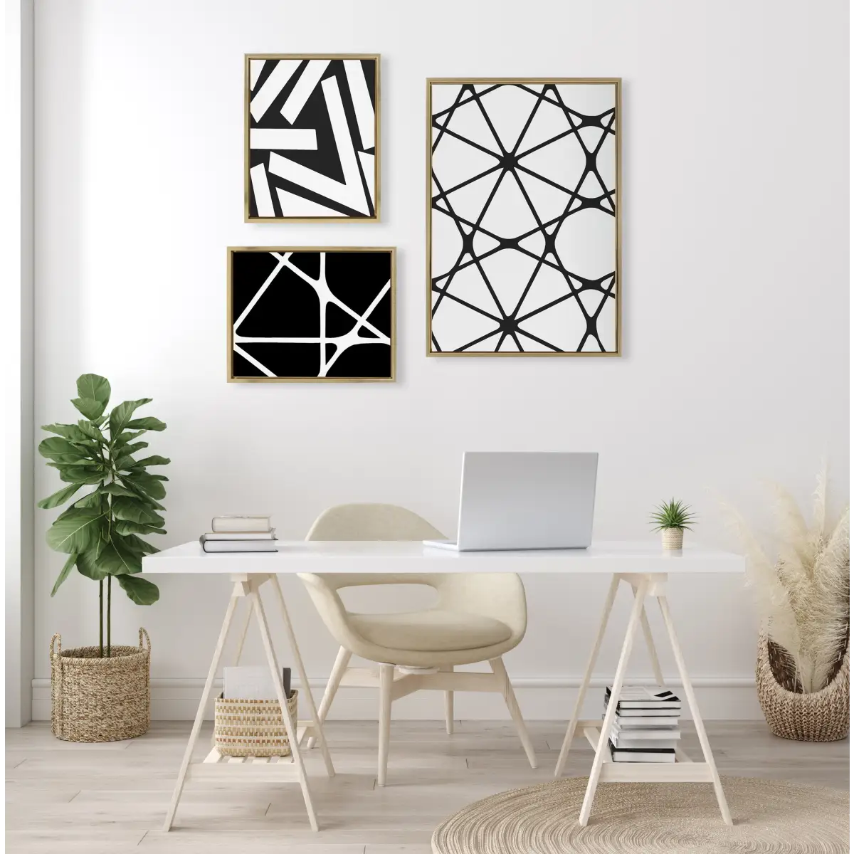 Framed Canvas - Elevated Modern Black and White Minimalist Pattern No 1 2 and 3 - kateandlaurel
