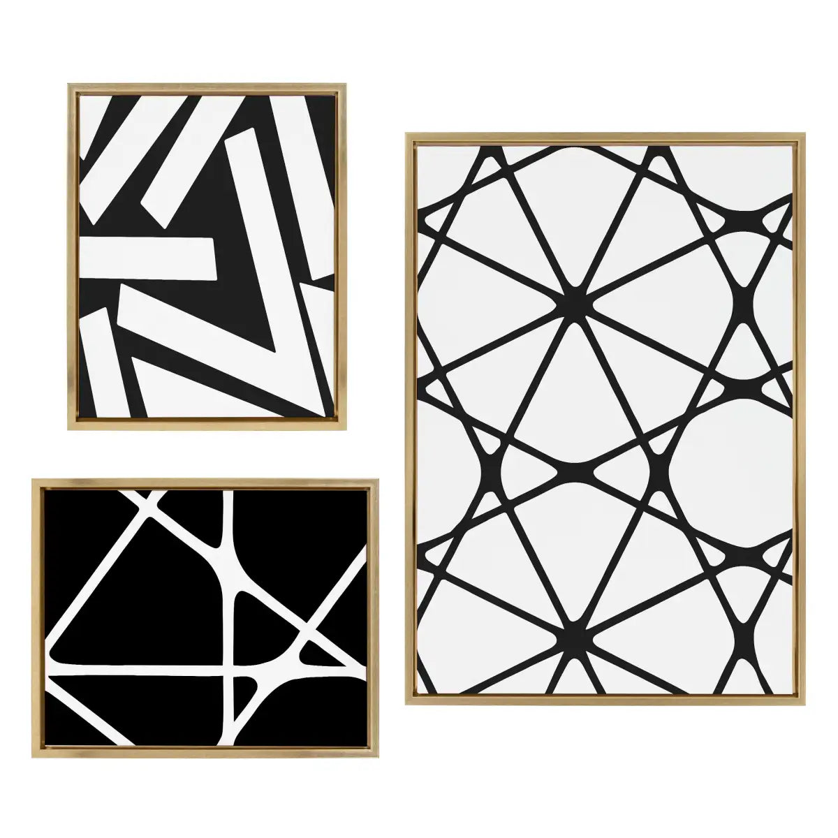 Framed Canvas - Elevated Modern Black and White Minimalist Pattern No 1 2 and 3 - Gold - kateandlaurel