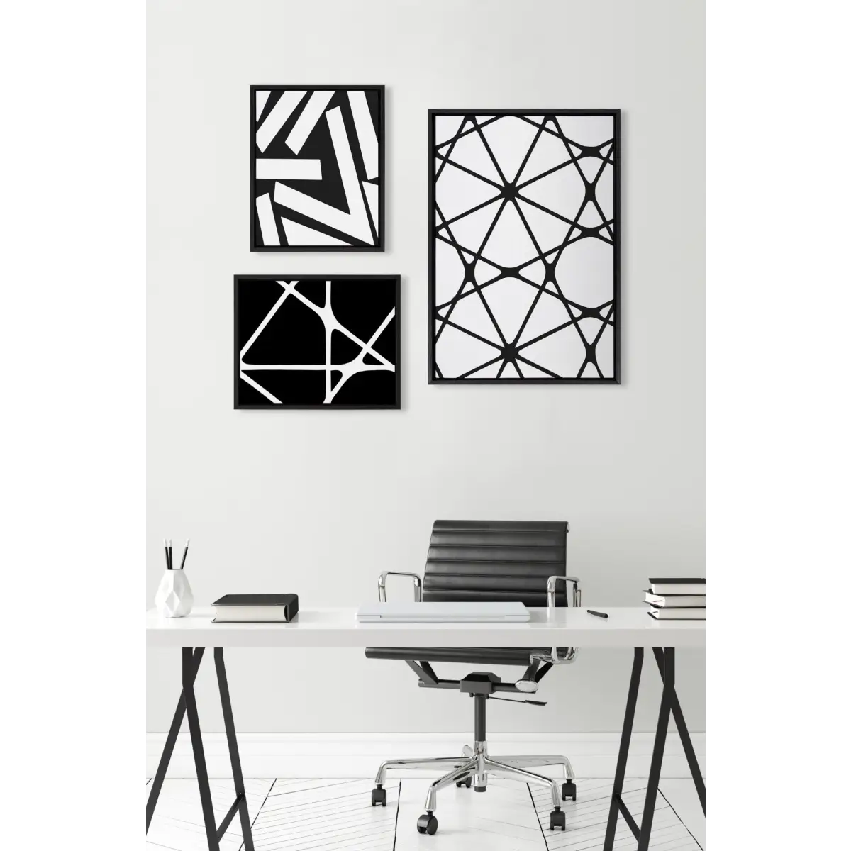 Framed Canvas - Elevated Modern Black and White Minimalist Pattern No 1 2 and 3 - kateandlaurel