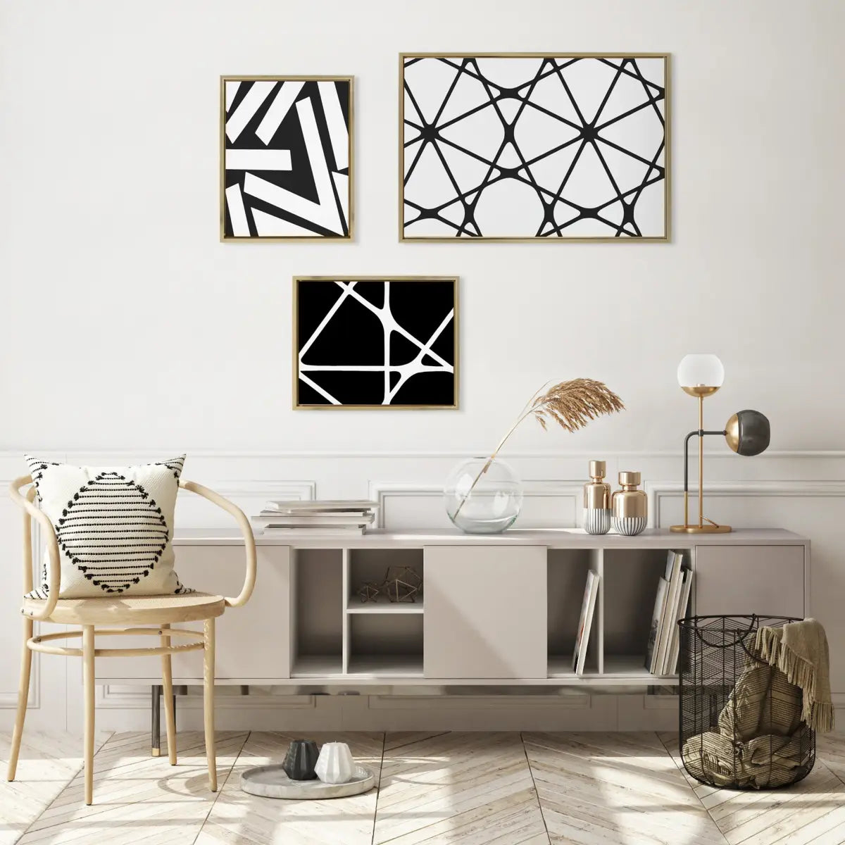 Framed Canvas - Elevated Modern Black and White Minimalist Pattern No 1 2 and 3 - kateandlaurel