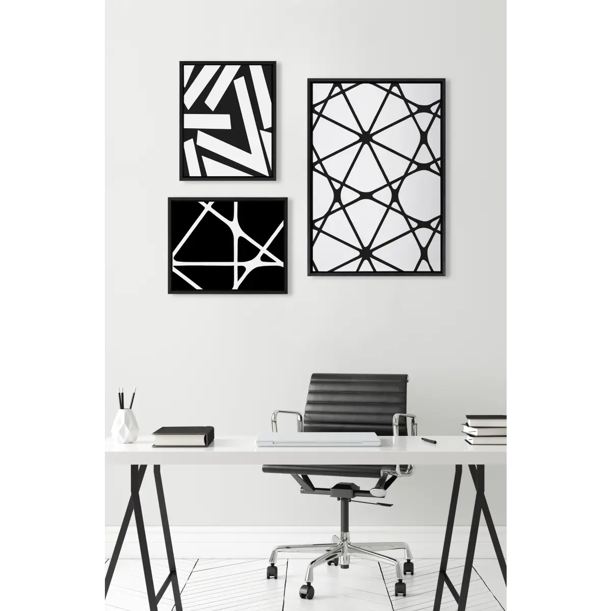 Framed Canvas - Elevated Modern Black and White Minimalist Pattern No 1 2 and 3 - kateandlaurel