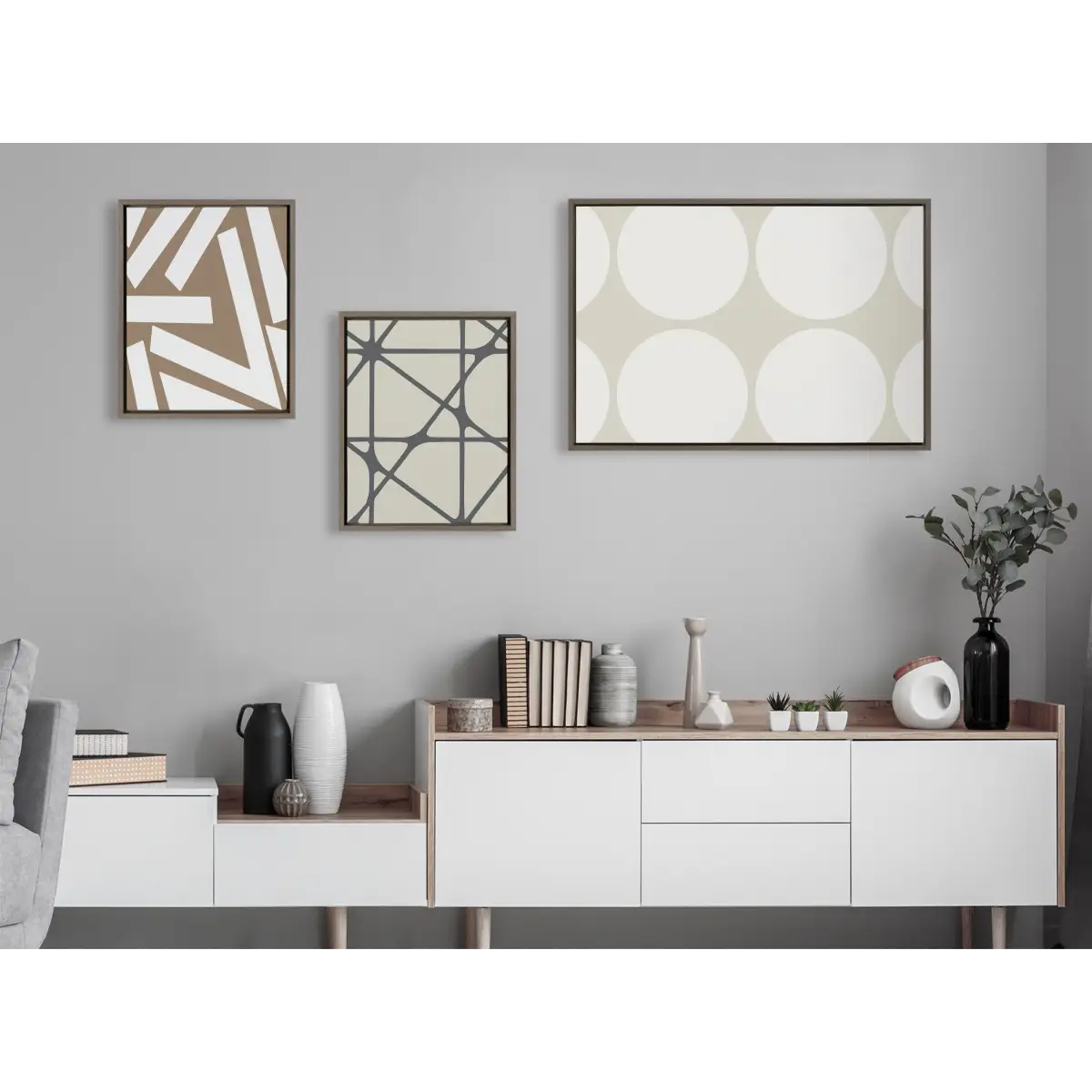 Elevated Modern Neutral Dots and Stained Glass Framed Canvas - 3 pc Set - kateandlaurel