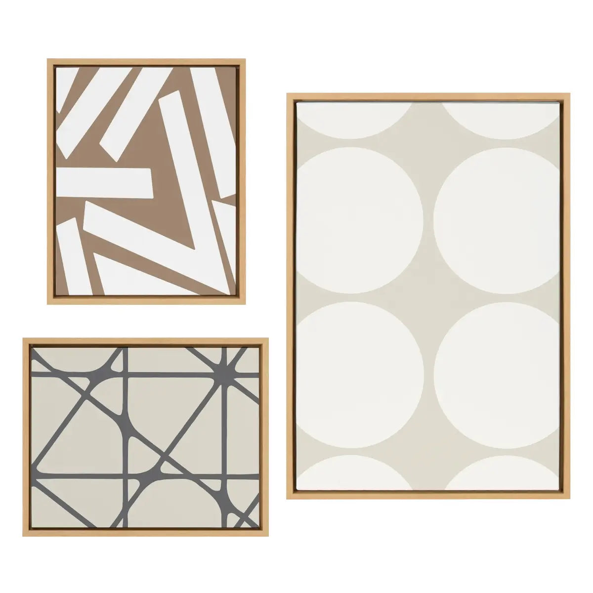 Elevated Modern Neutral Dots and Stained Glass Framed Canvas - 3 pc Set - Natural - kateandlaurel