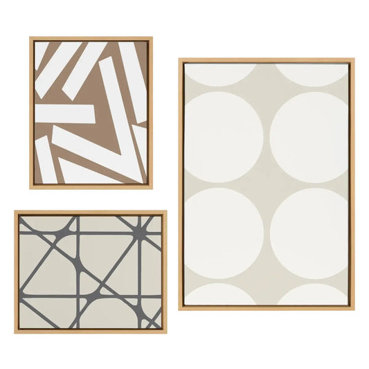 Elevated Modern Neutral Dots and Stained Glass Framed Canvas - 3 pc Set - Natural - kateandlaurel