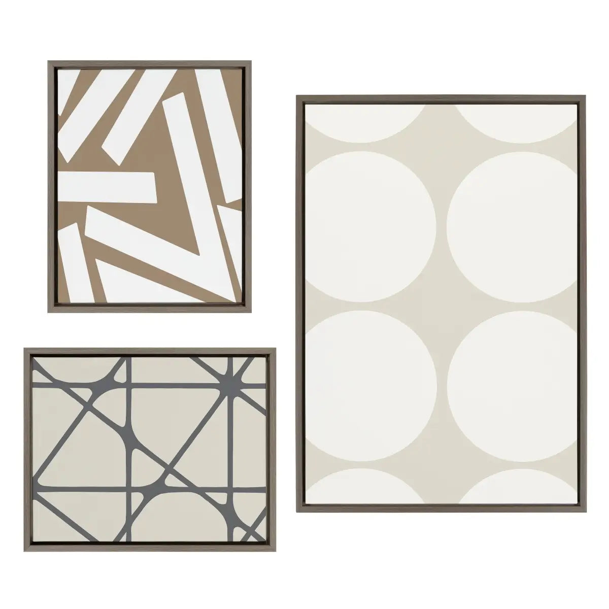 Elevated Modern Neutral Dots and Stained Glass Framed Canvas - 3 pc Set - Gray - kateandlaurel