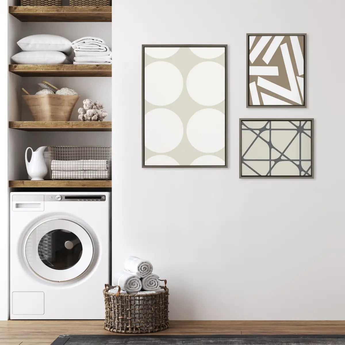 Elevated Modern Neutral Dots and Stained Glass Framed Canvas - 3 pc Set - kateandlaurel