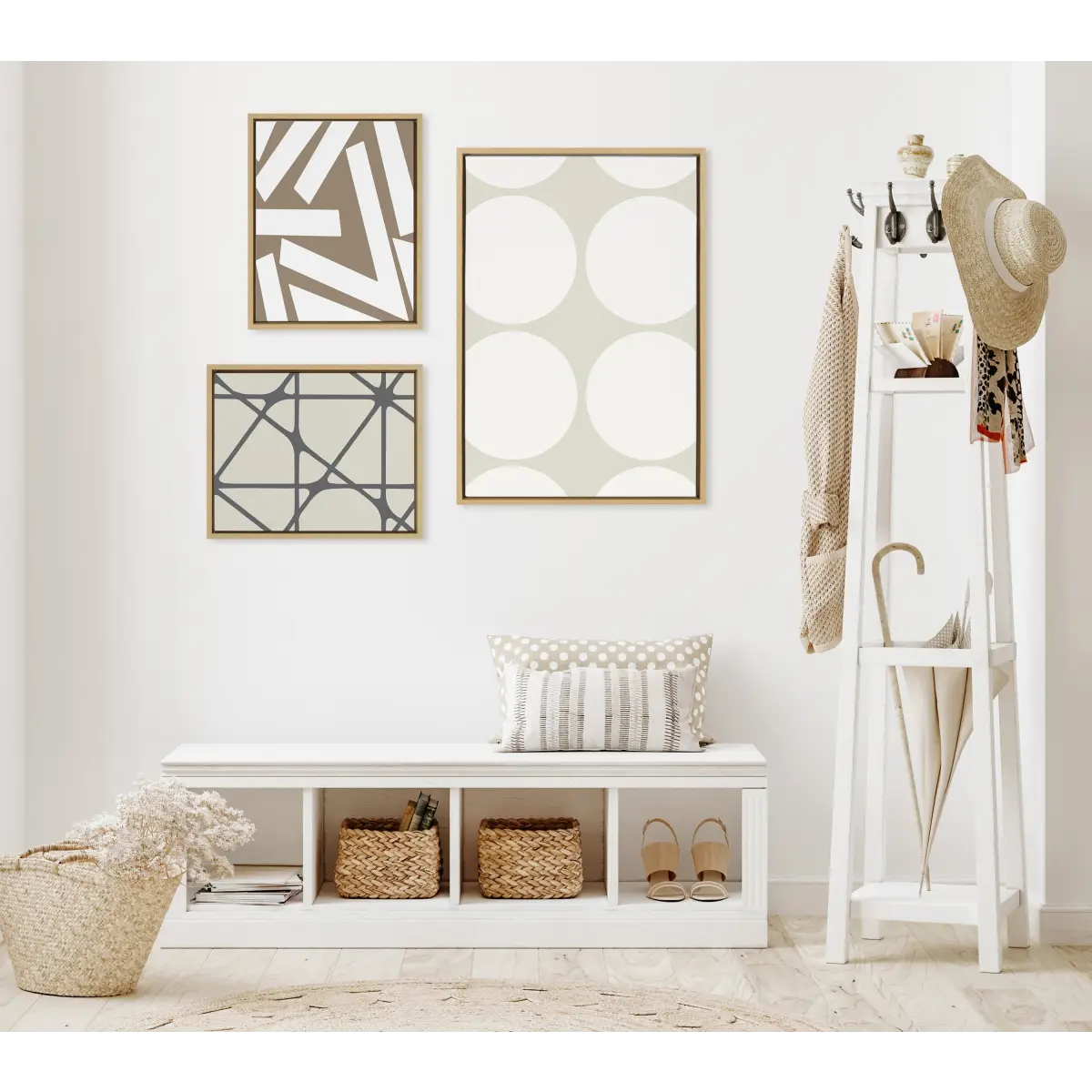 Elevated Modern Neutral Dots and Stained Glass Framed Canvas - 3 pc Set - kateandlaurel