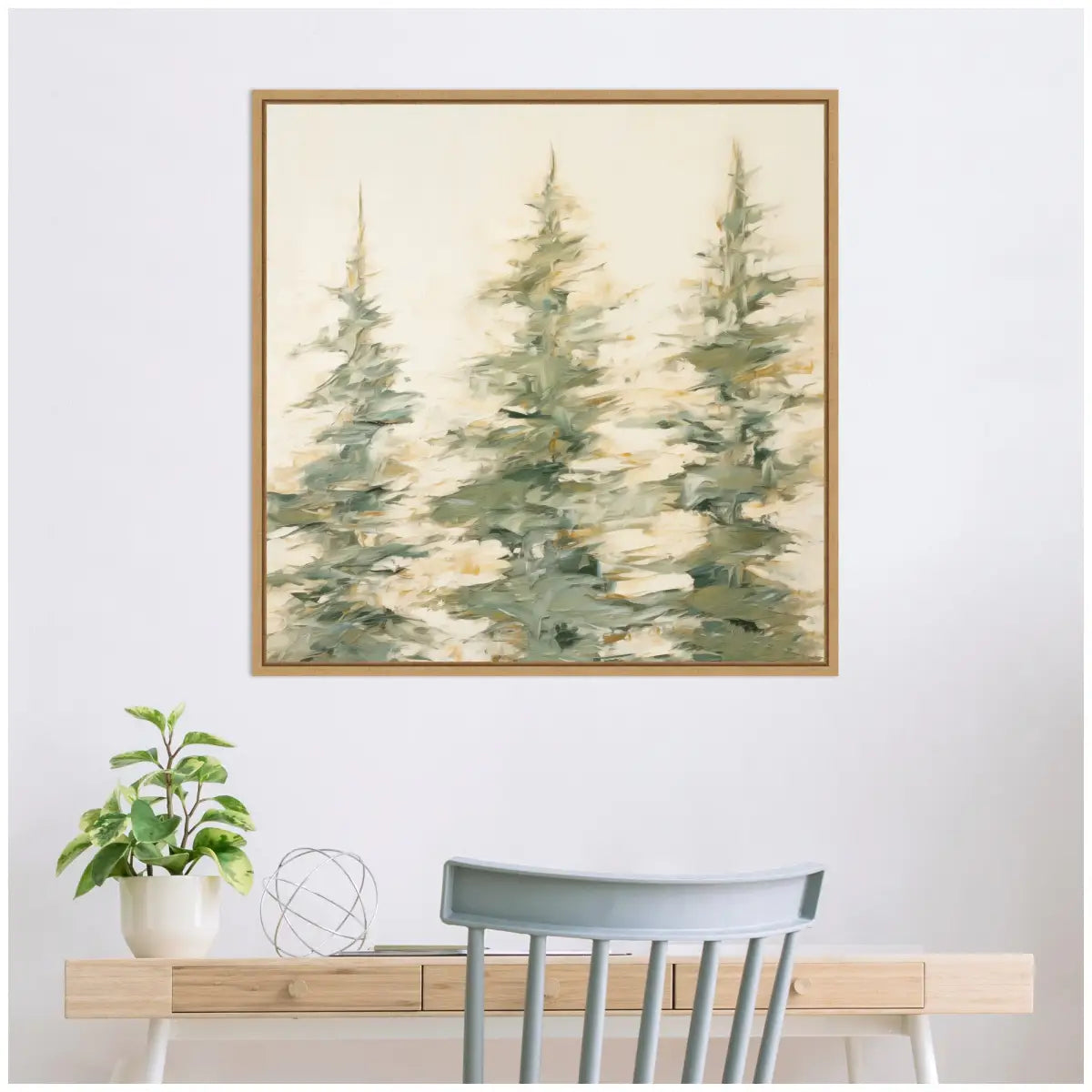 Framed Canvas Art - Evergreen Trees Abstract - kateandlaurel