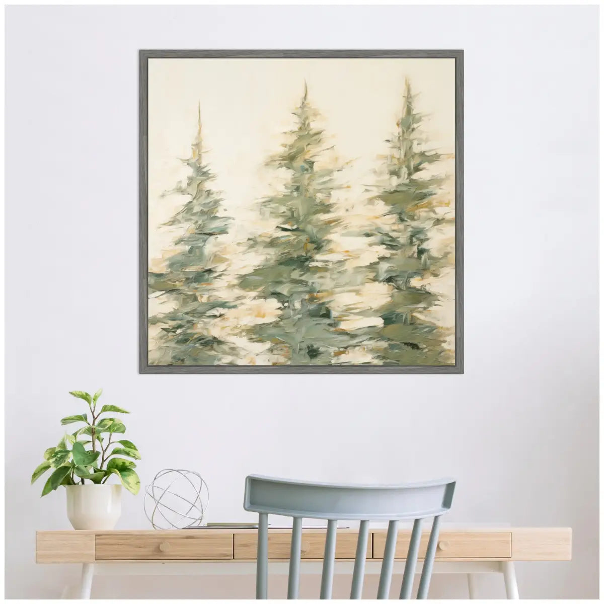 Framed Canvas Art - Evergreen Trees Abstract - kateandlaurel