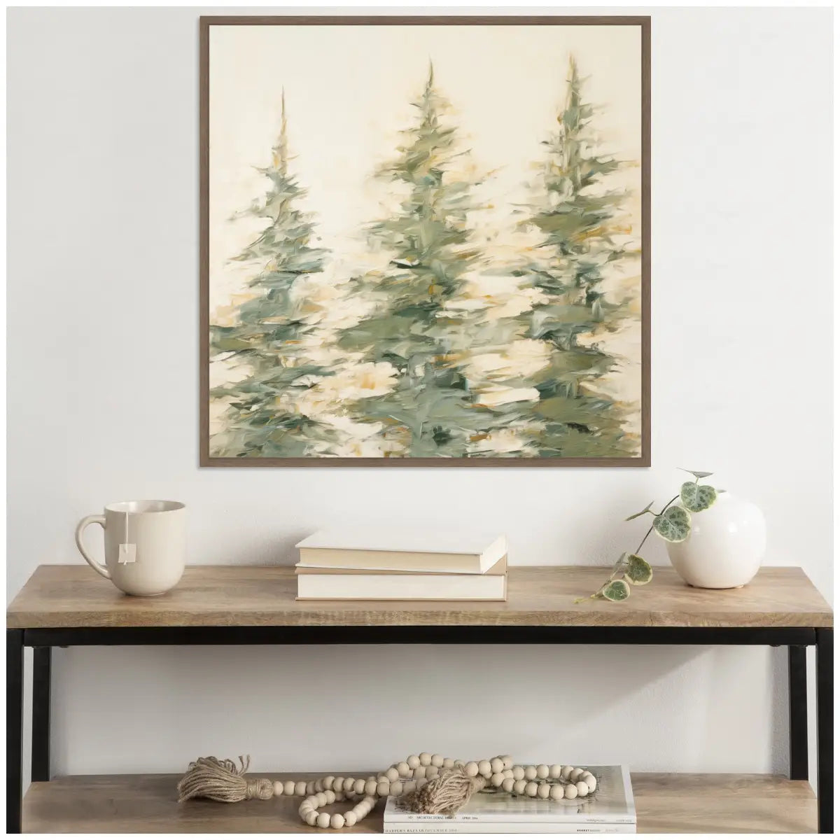 Framed Canvas Art - Evergreen Trees Abstract - kateandlaurel