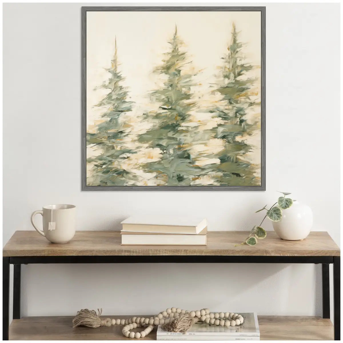 Framed Canvas Art - Evergreen Trees Abstract - kateandlaurel