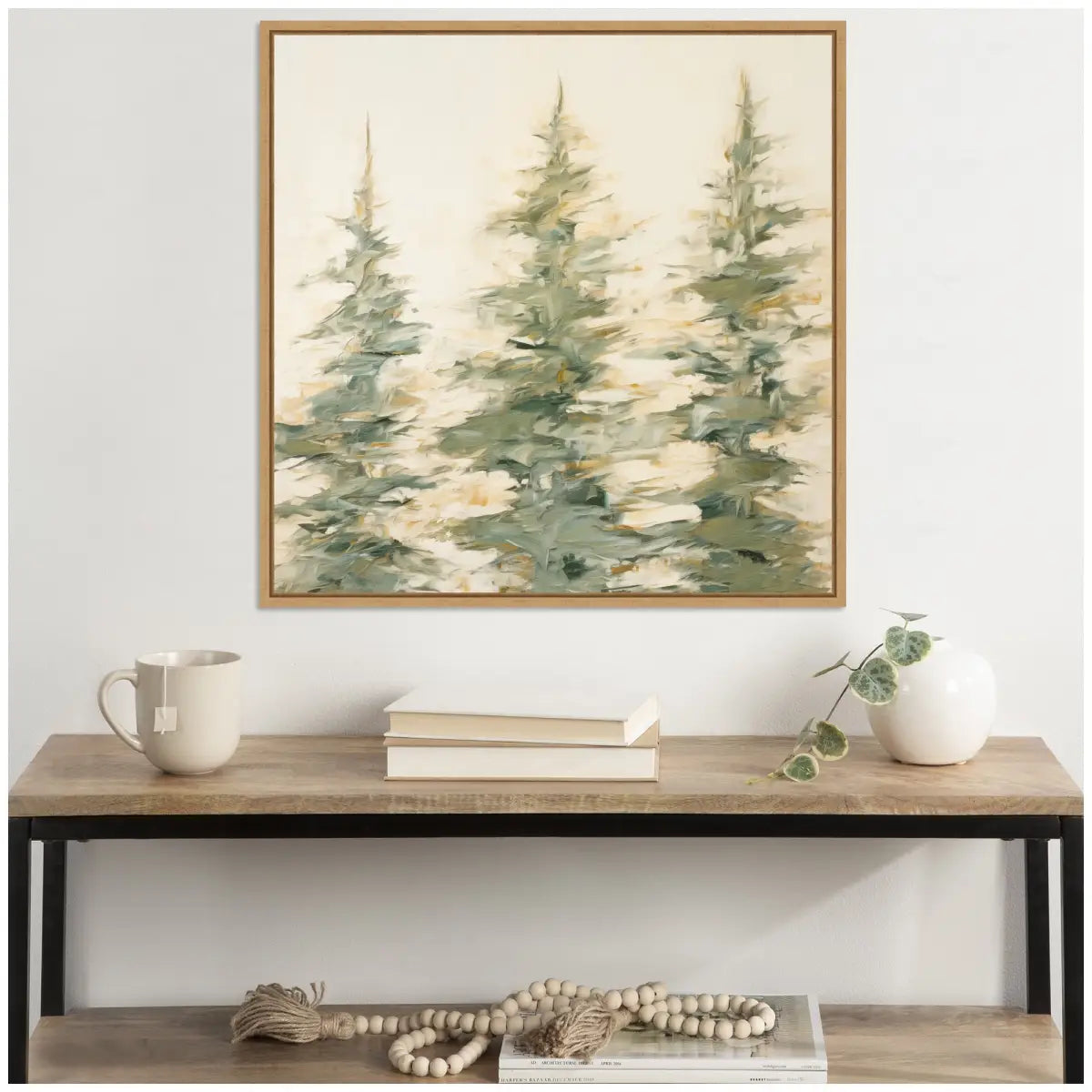 Framed Canvas Art - Evergreen Trees Abstract - kateandlaurel