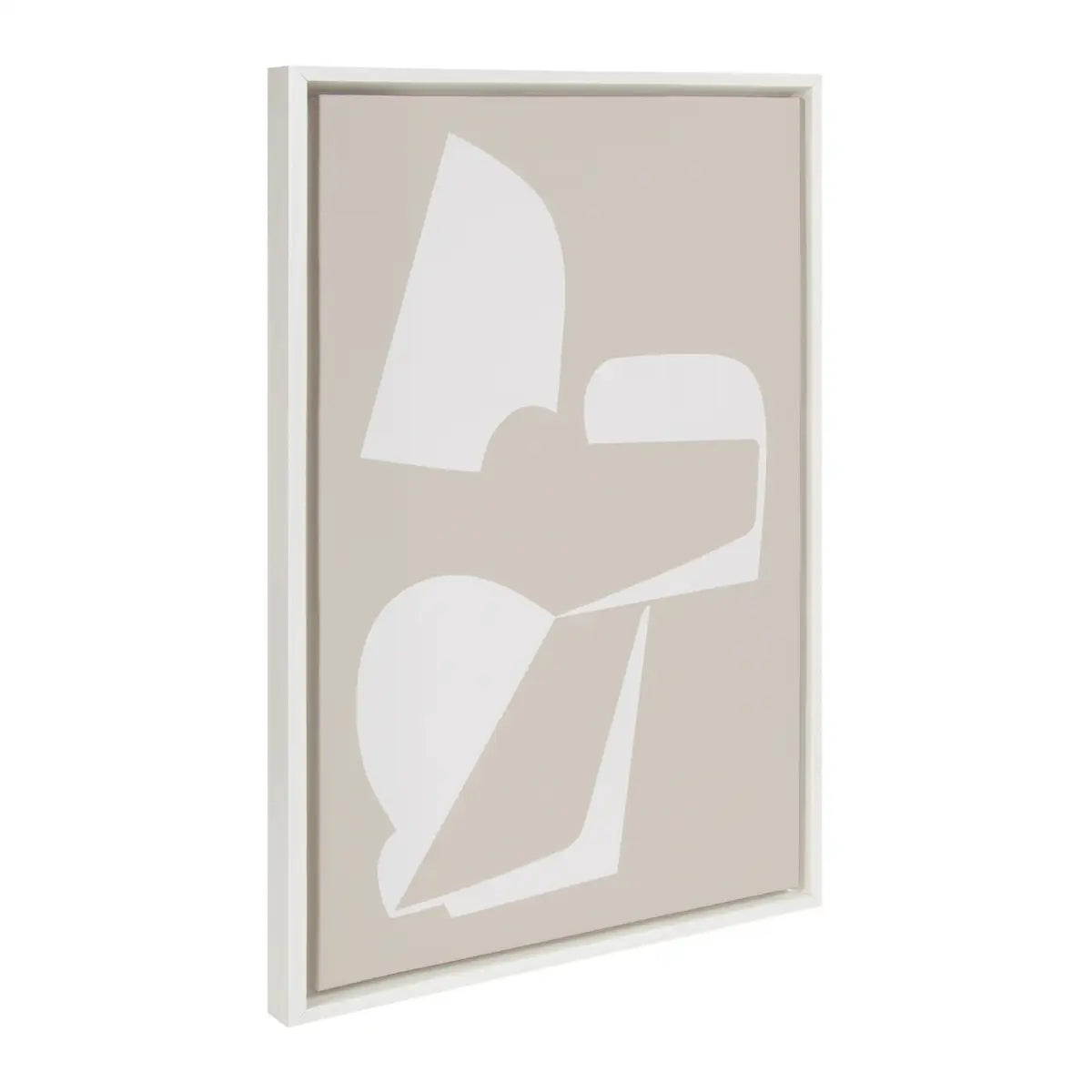Sleek Abstract 3 White and Beige 23x33 Framed Canvas - White / 23x33 - kateandlaurel