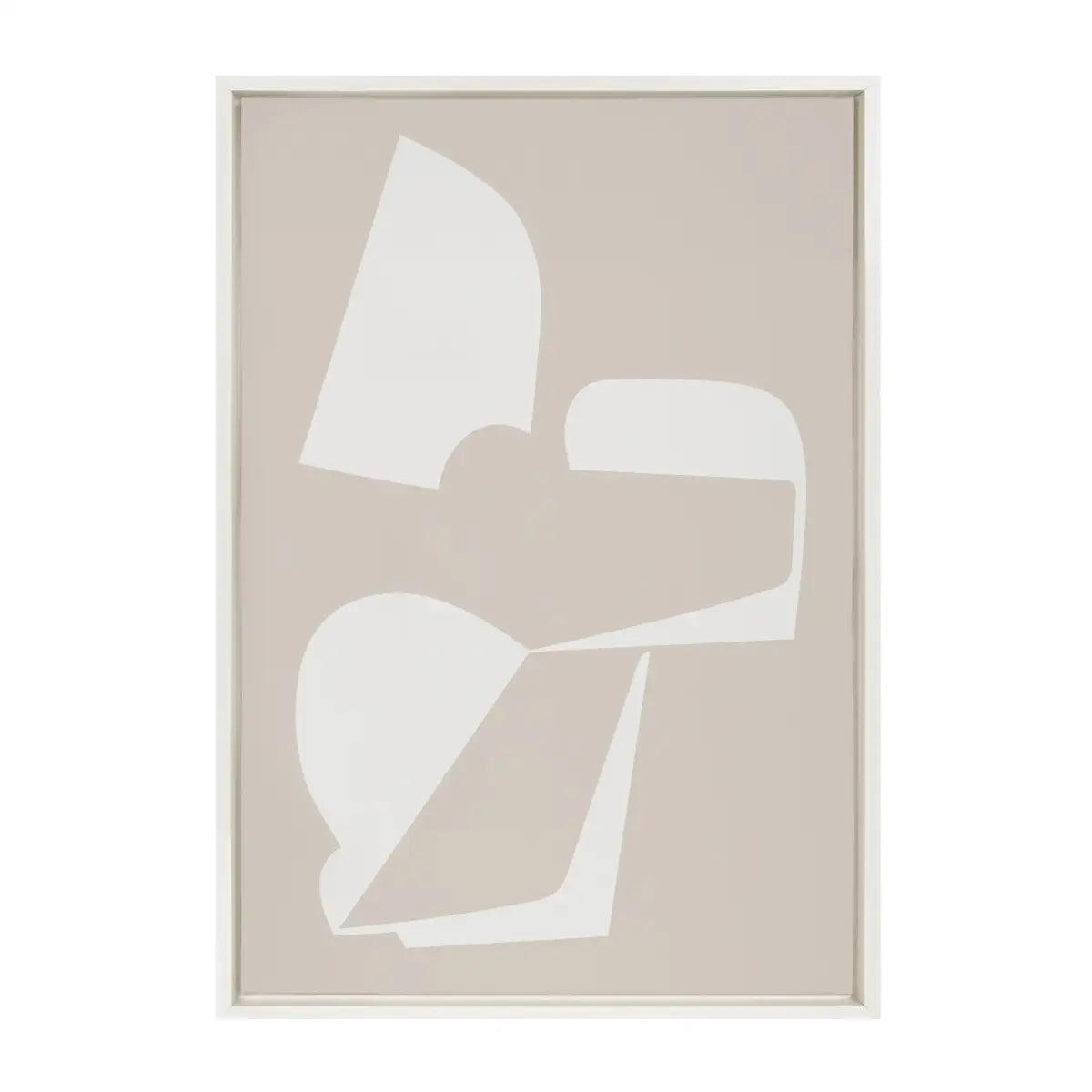 Sleek Abstract 3 White and Beige 23x33 Framed Canvas - White / 23x33 - kateandlaurel
