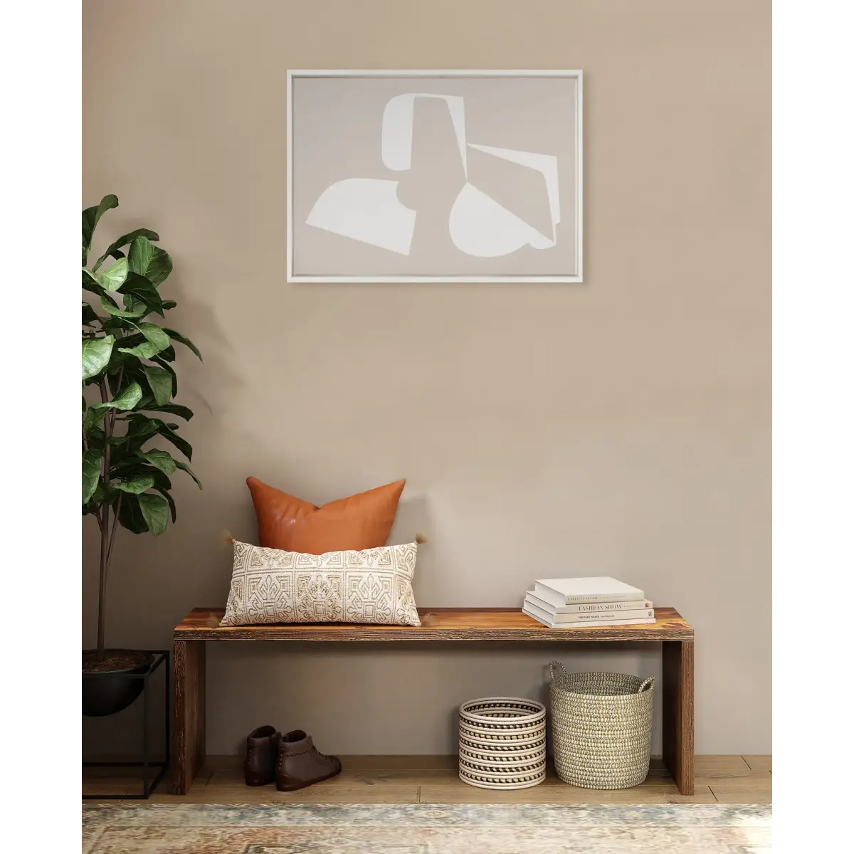 Sleek Abstract 3 White and Beige 23x33 Framed Canvas - White / 23x33 - kateandlaurel