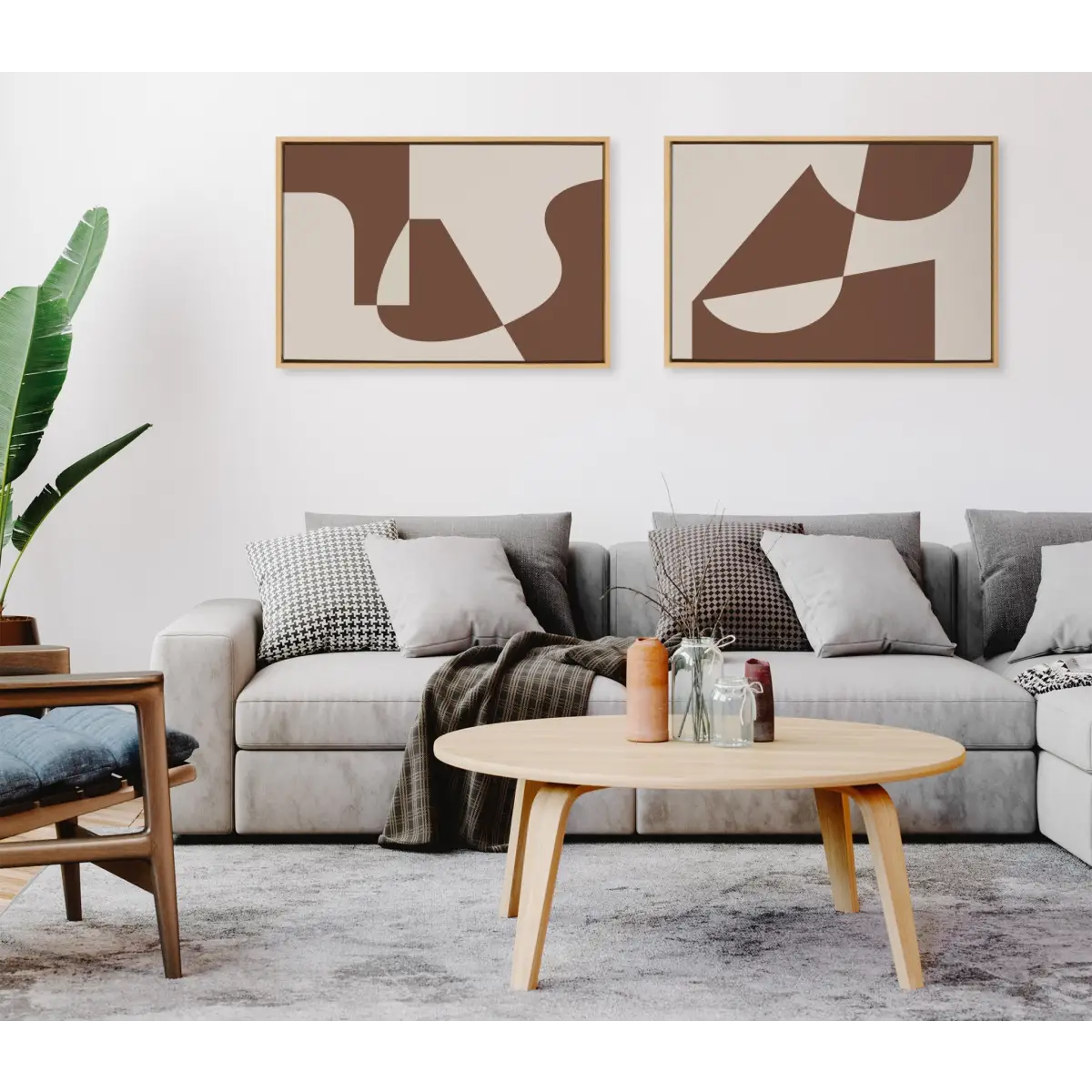 Sleek Abstract 5 Brown and Beige Framed Canvas - Natural / 23x33 - kateandlaurel