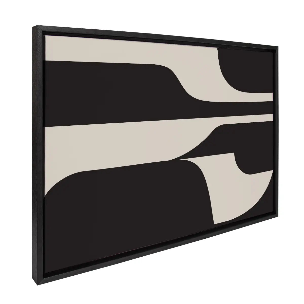 Sleek Abstract 6 Black and Beige Framed Canvas - Black / 23x33 - kateandlaurel