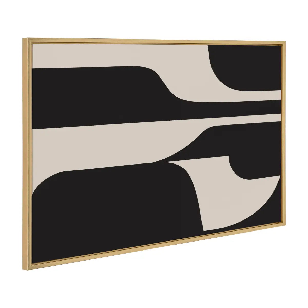Sleek Abstract 6 Black and Beige Framed Canvas - Gold / 23x33 - kateandlaurel