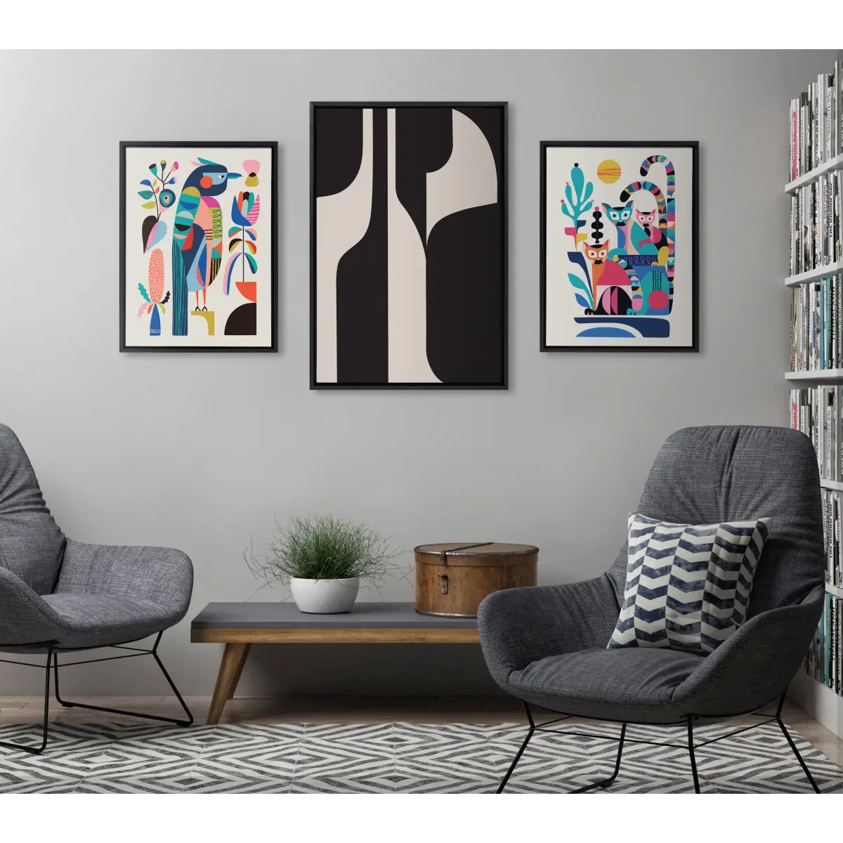 Sleek Abstract 6 Black and Beige Framed Canvas - kateandlaurel
