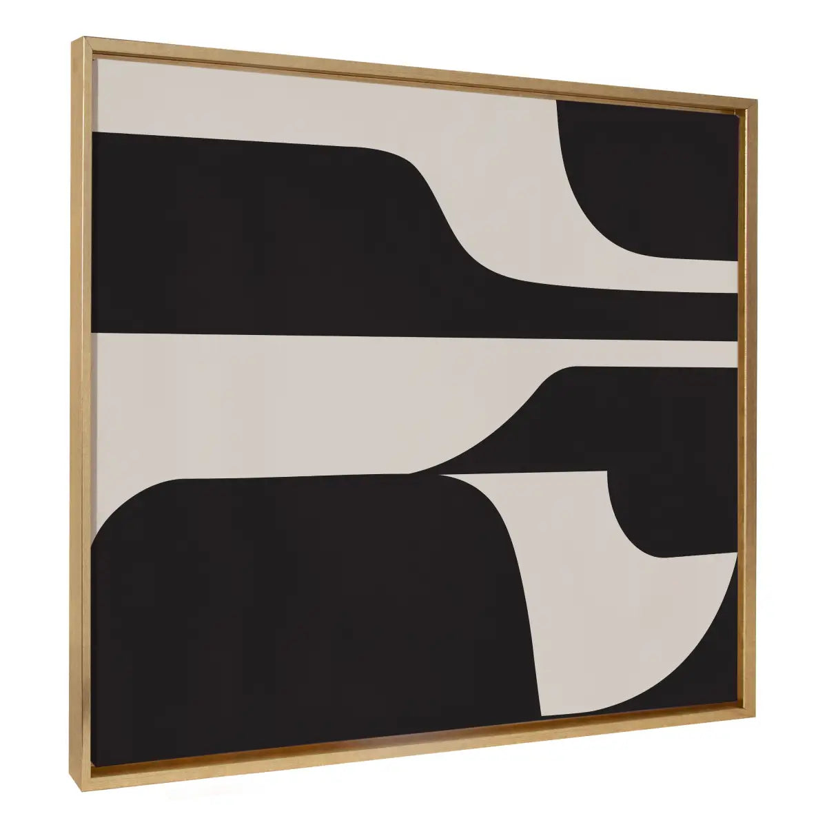 Sleek Abstract 6 Black and Beige Framed Canvas - Bright Gold / 31.5x41.5 - kateandlaurel