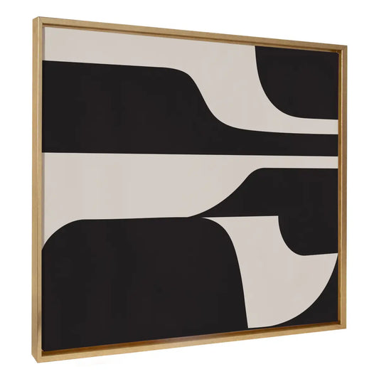 Sleek Abstract 6 Black and Beige Framed Canvas - Bright Gold / 31.5x41.5 - kateandlaurel