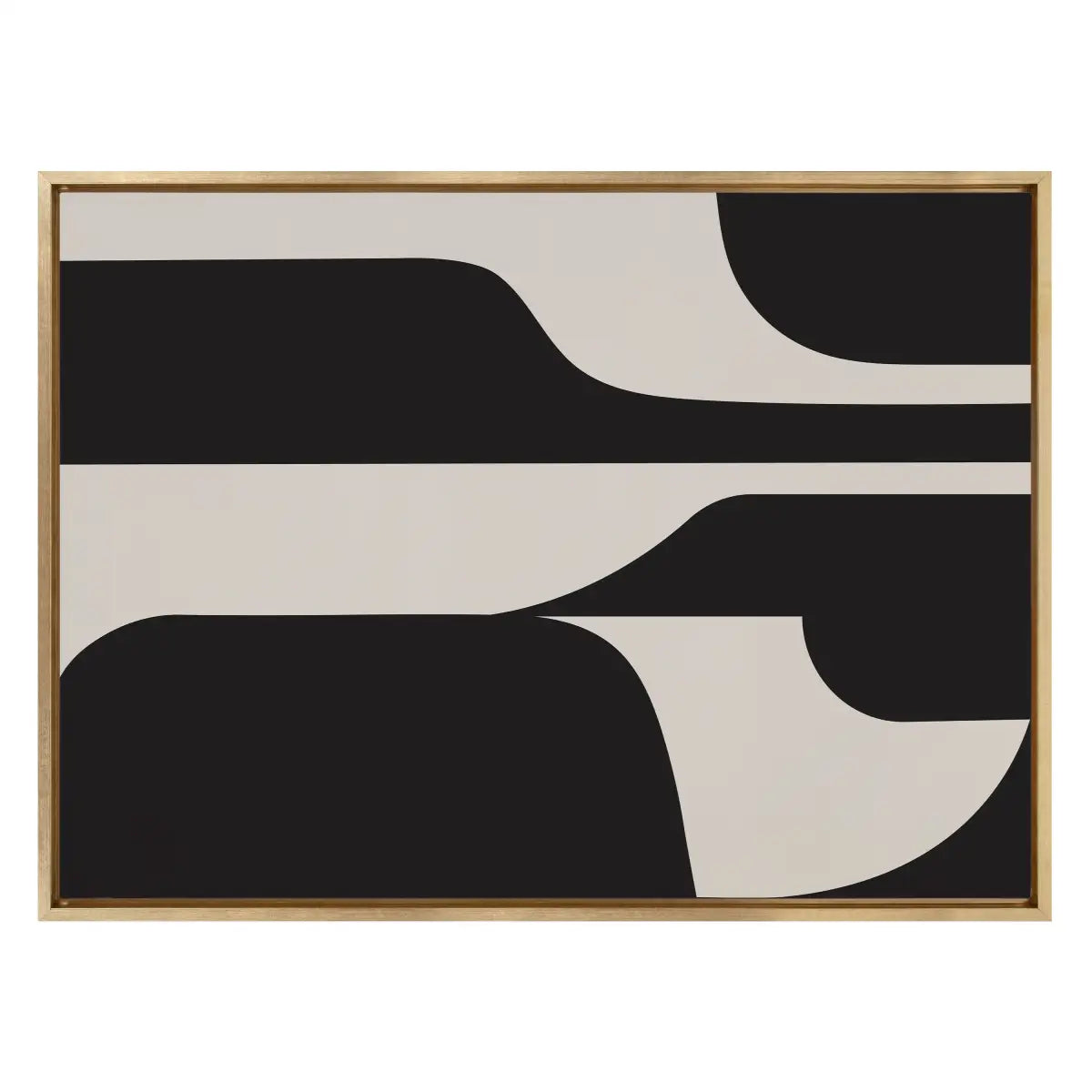 Sleek Abstract 6 Black and Beige Framed Canvas - kateandlaurel