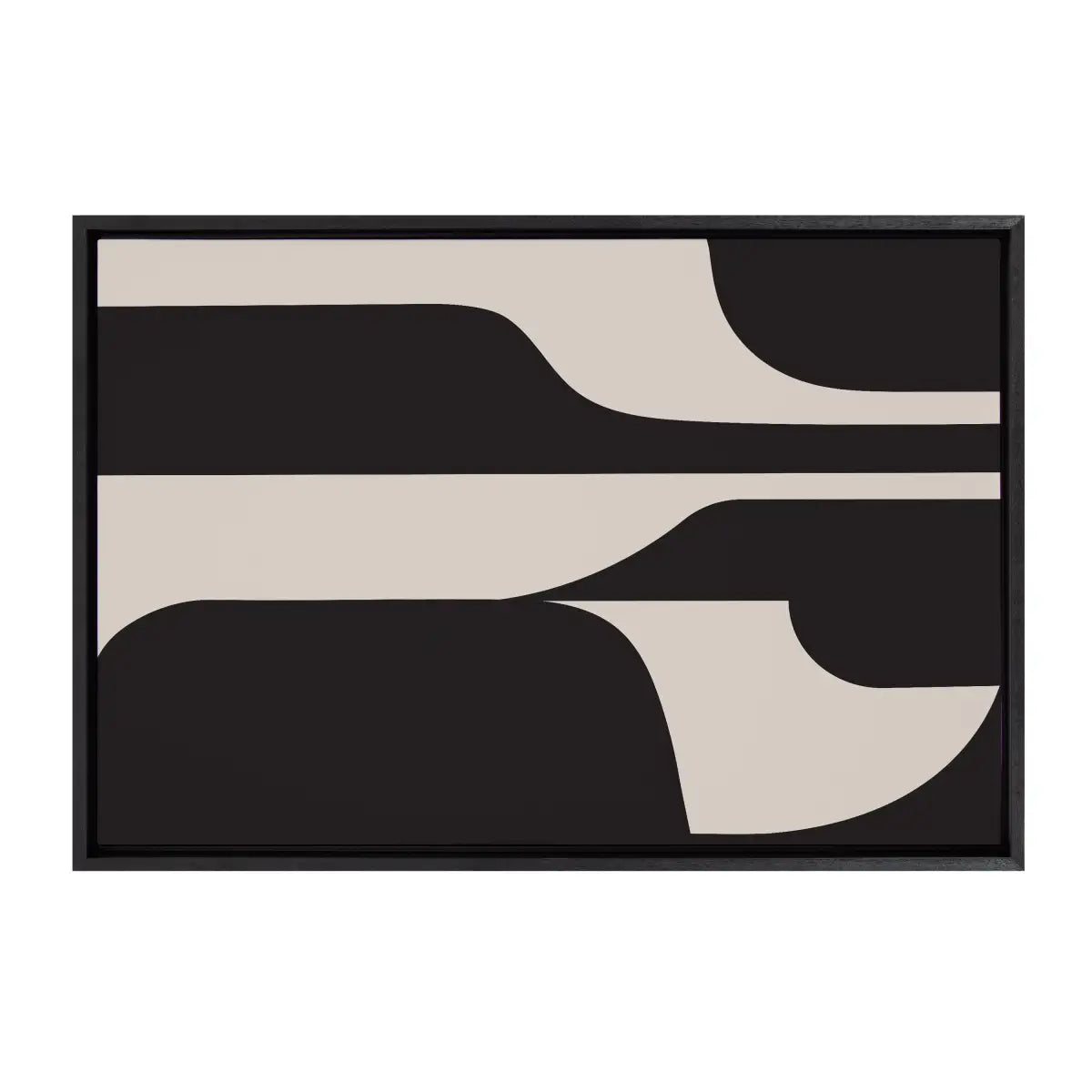 Sleek Abstract 6 Black and Beige Framed Canvas - kateandlaurel