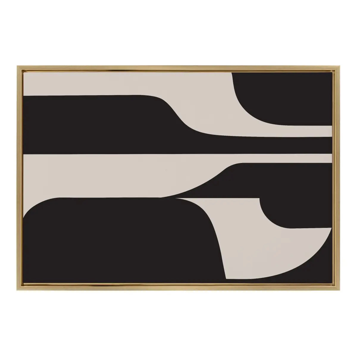 Sleek Abstract 6 Black and Beige Framed Canvas - kateandlaurel