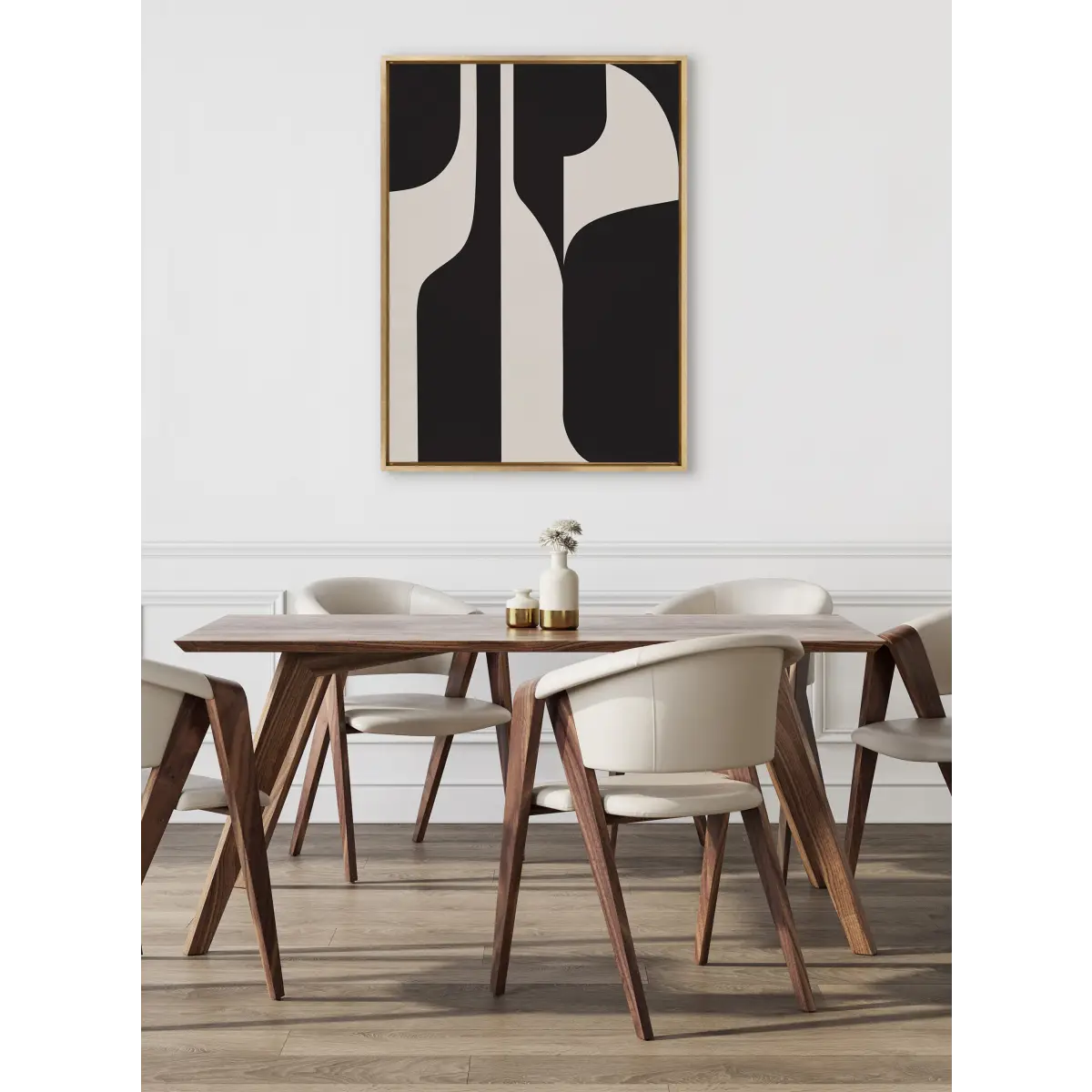 Sleek Abstract 6 Black and Beige Framed Canvas - kateandlaurel