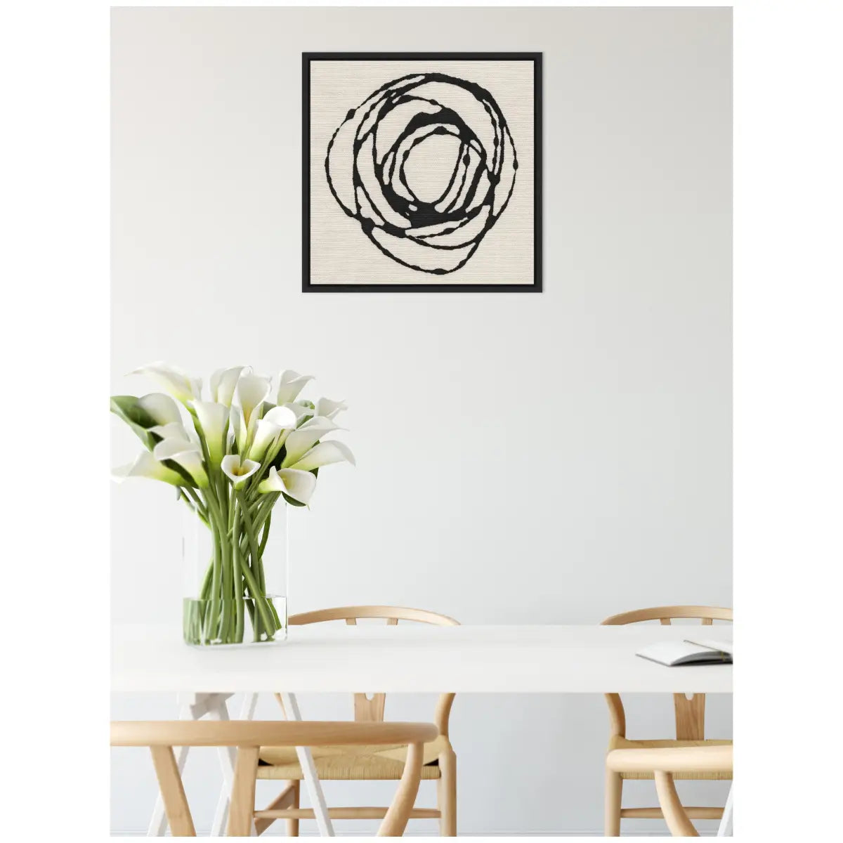 Flowing Circle Abstract Framed Canvas - Black / 22x22 - kateandlaurel