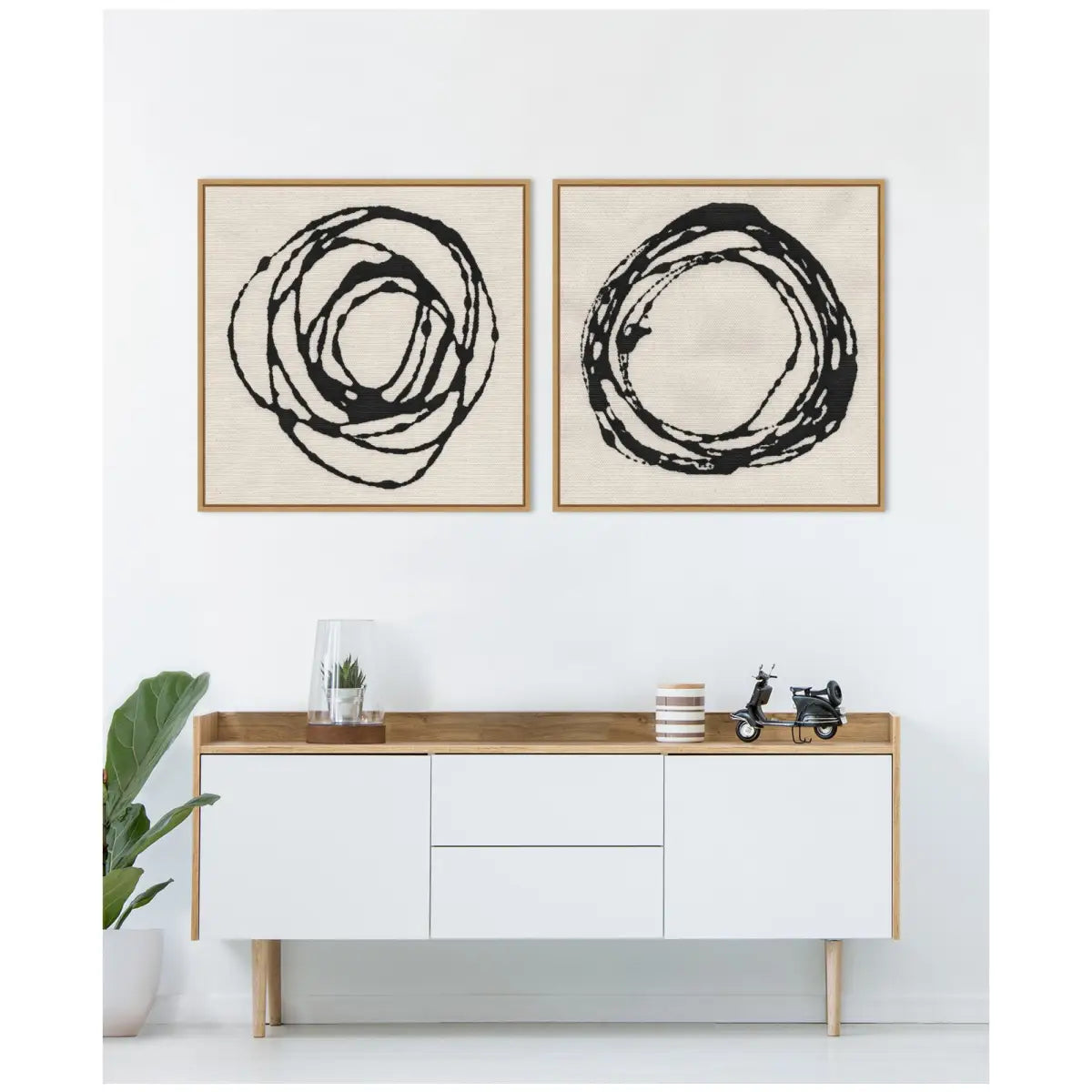 Flowing Circle Abstracts - Framed Canvas Art - Set of 2 - kateandlaurel